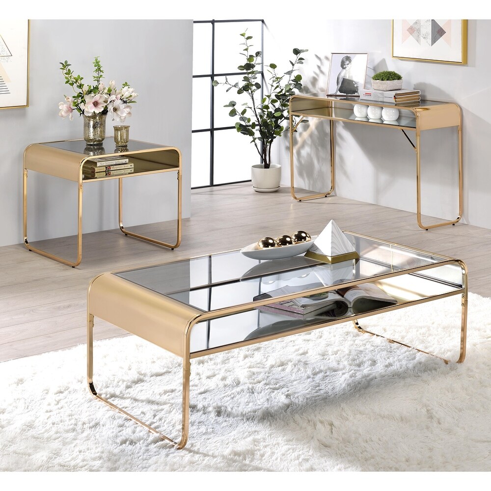 Watler Contemporary Gold 48 inch Glass Top 1 Shelf 3 Piece Coffee Table Set by Furniture of America