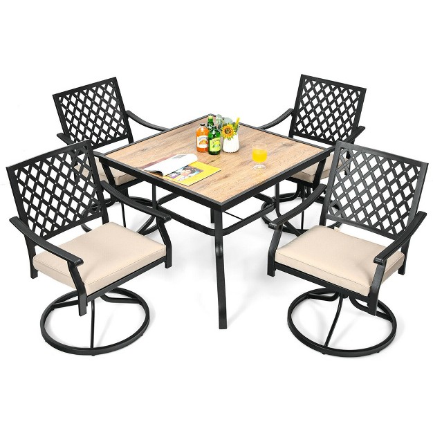 Costway Patio Square Dining Table Metal Bistro Table Garden Poolside Backyard