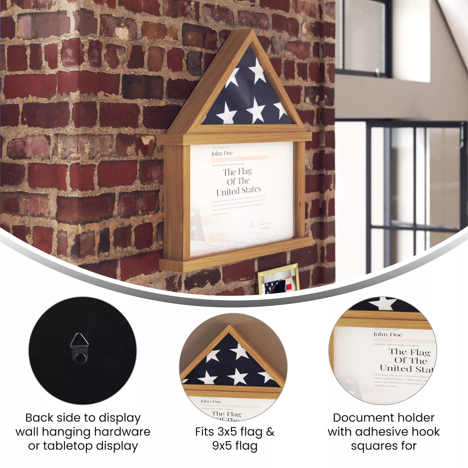 Emma and Oliver Arthur Small Solid Wood Memorial Flag Case with Certificate Holder and Shadow Box Display