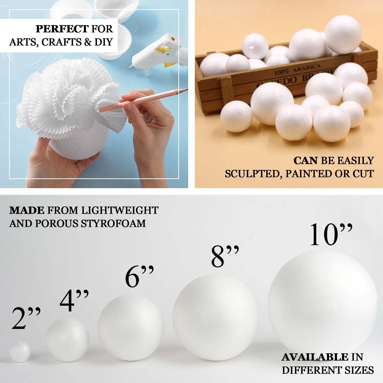 4 Pack White StyroFoam Foam Balls For Arts, Crafts and DIY 8