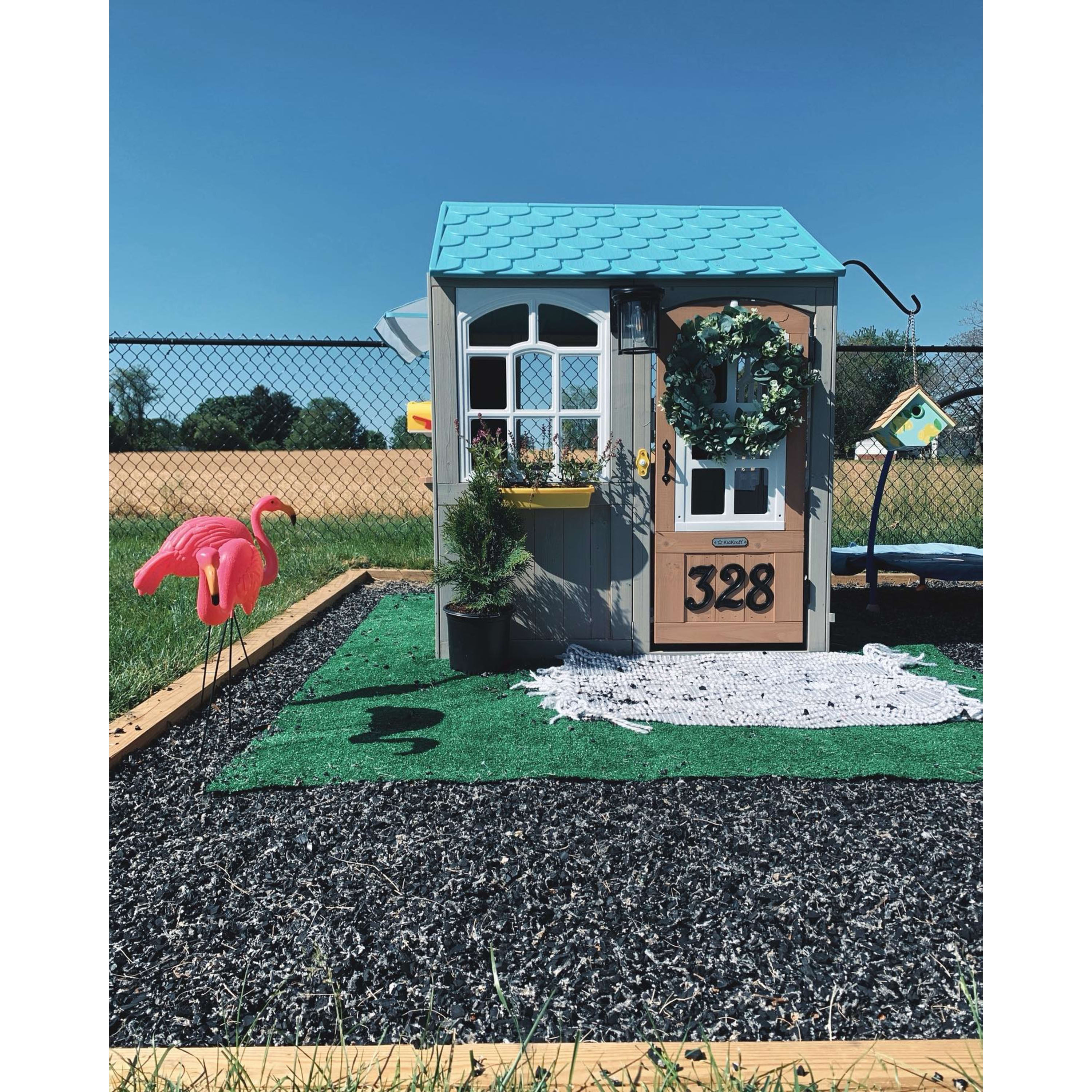 KidKraft Garden View Outdoor Wooden Playhouse with Ringing Doorbell, Mailbox & Chalkboard