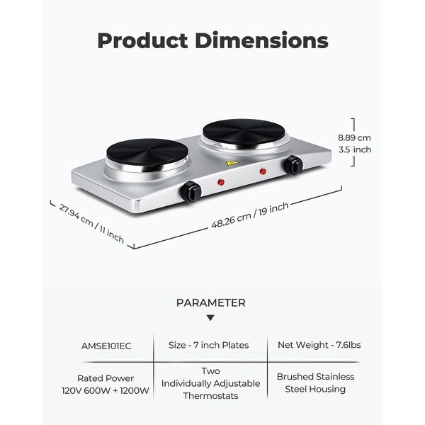 1800W Double Hot Plate Electric Countertop Burner - 19