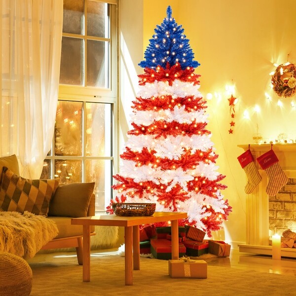 Costway 7.5 FT Patriotic PreLit Artificial Christmas Tree with 1341