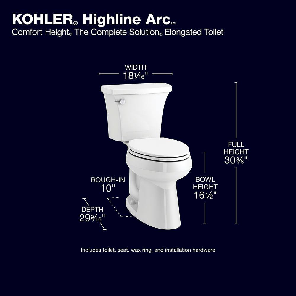 KOHLER Highline 10 in. Rough-in Complete Solution 2-Piece 1.28 GPF Single Flush Elongated Toilet in White (Seat Included) K-78206-0