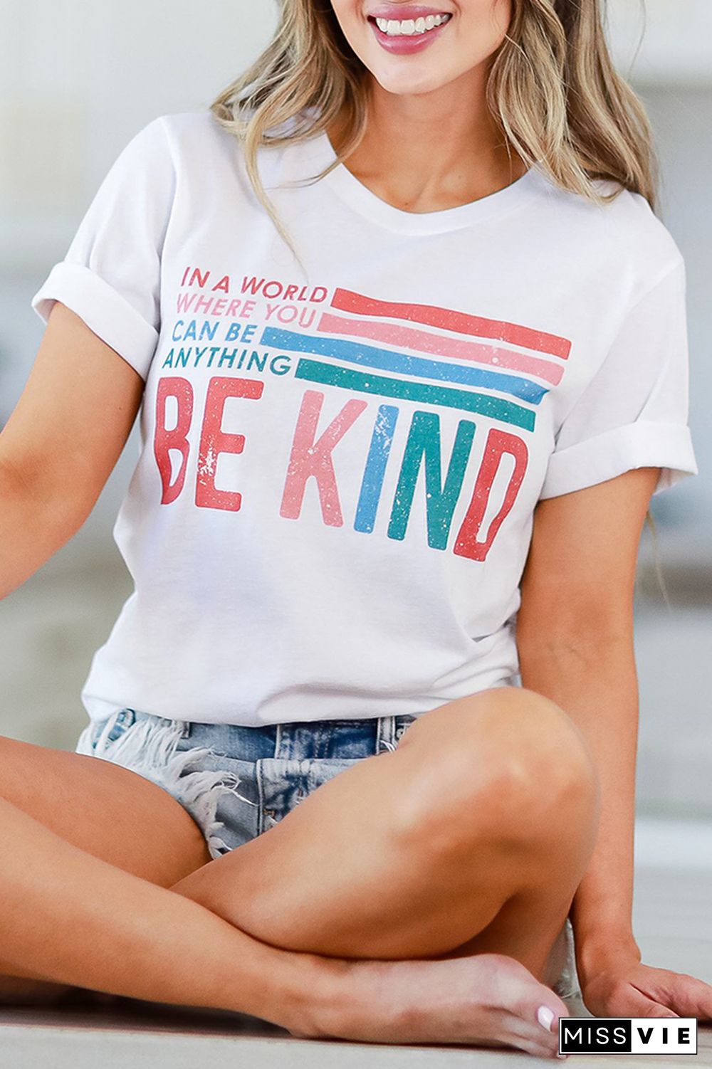 BE KIND Print Graphic Tees for Women Wholesale Short Sleeve T shirts Top