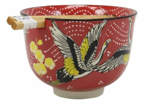 1 Red Sky Flying Crane Bird Ramen Noodles 5D Soup Rice Bowl With Chopsticks Set EBR02