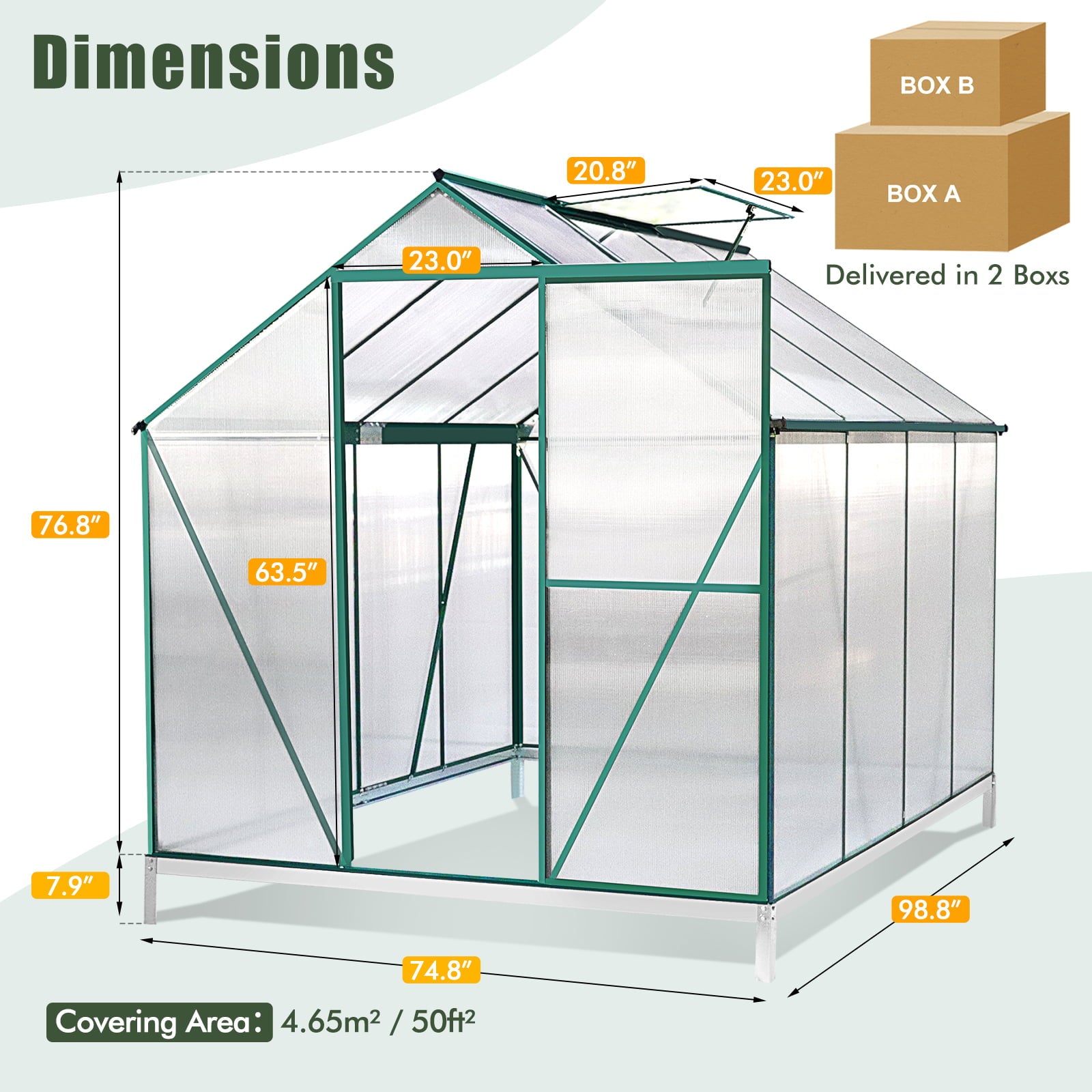 JULY'S SONG Greenhouse,6'x 8' Heavy Duty Polycarbonate Walk-in Plant Garden Greenhouse with Window for Winter,Windproof Gardening Green House Kit for Backyard/Outdoor Use