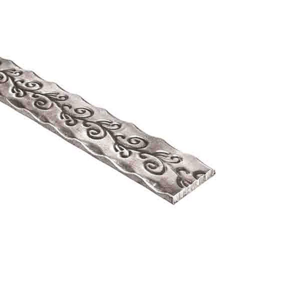 arteferro 118 in. x 1-916 in. Flat Solid Hammered Edged Scroll Inlay Design Raw Forged Iron Handrail 1145