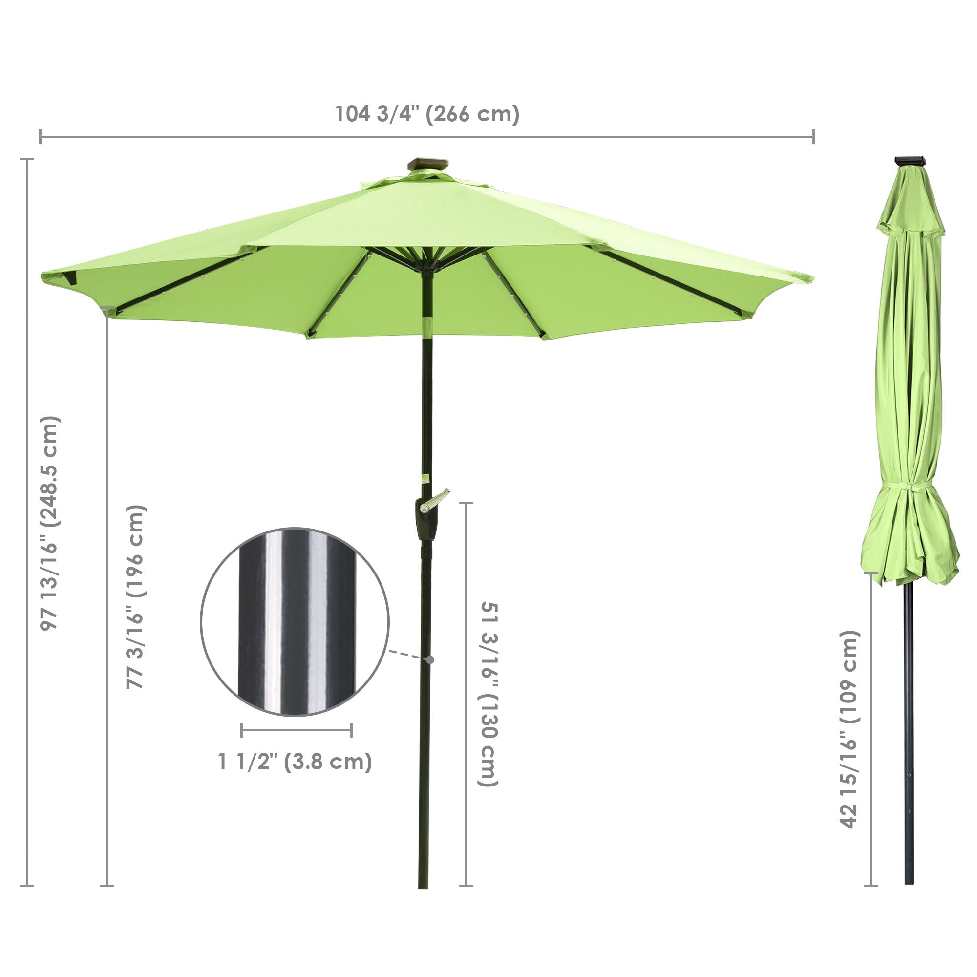 LAGarden 9 Ft 32 Solar Powered LED Light Outdoor Patio Umbrella with Crank Tilt for Table Market Pool Yard(Pack of 2)