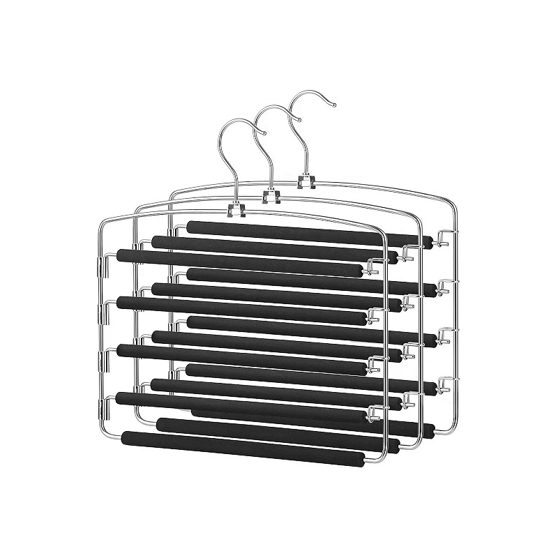 3 Pack Pants Hangers， Space-saving Multi-bar Metal Pants Hangers， Stable With Non-slip Padding