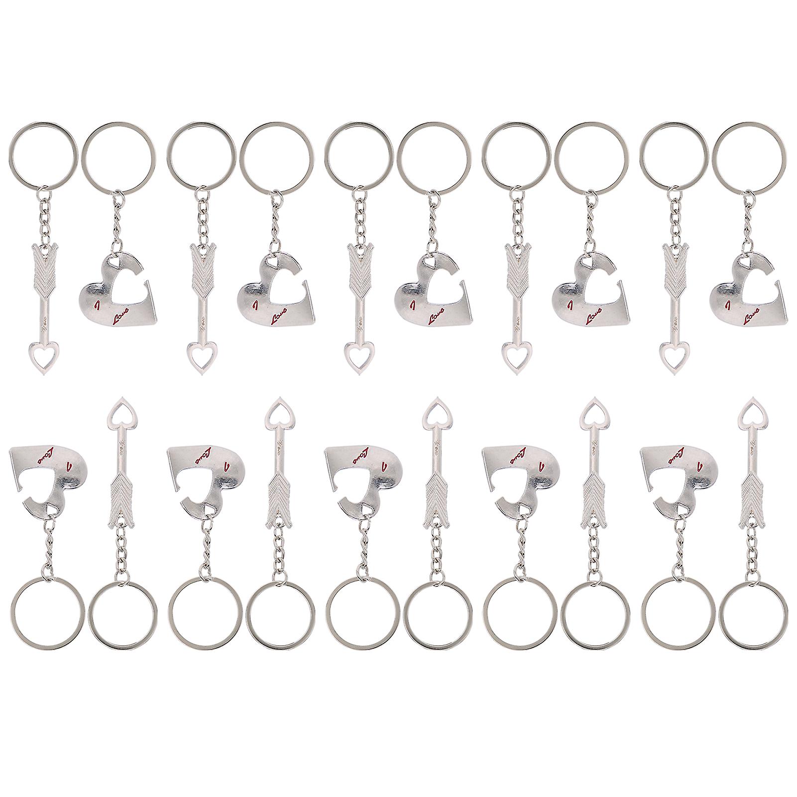 10pcs Keychain Pendant Zinc Alloy Heart Shaped Couple Key Set Luggage Clothing Decoration