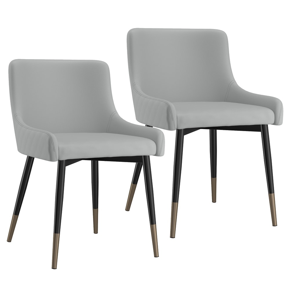 Set of 2 Modern Faux Leather and Metal Side Chair   N/A