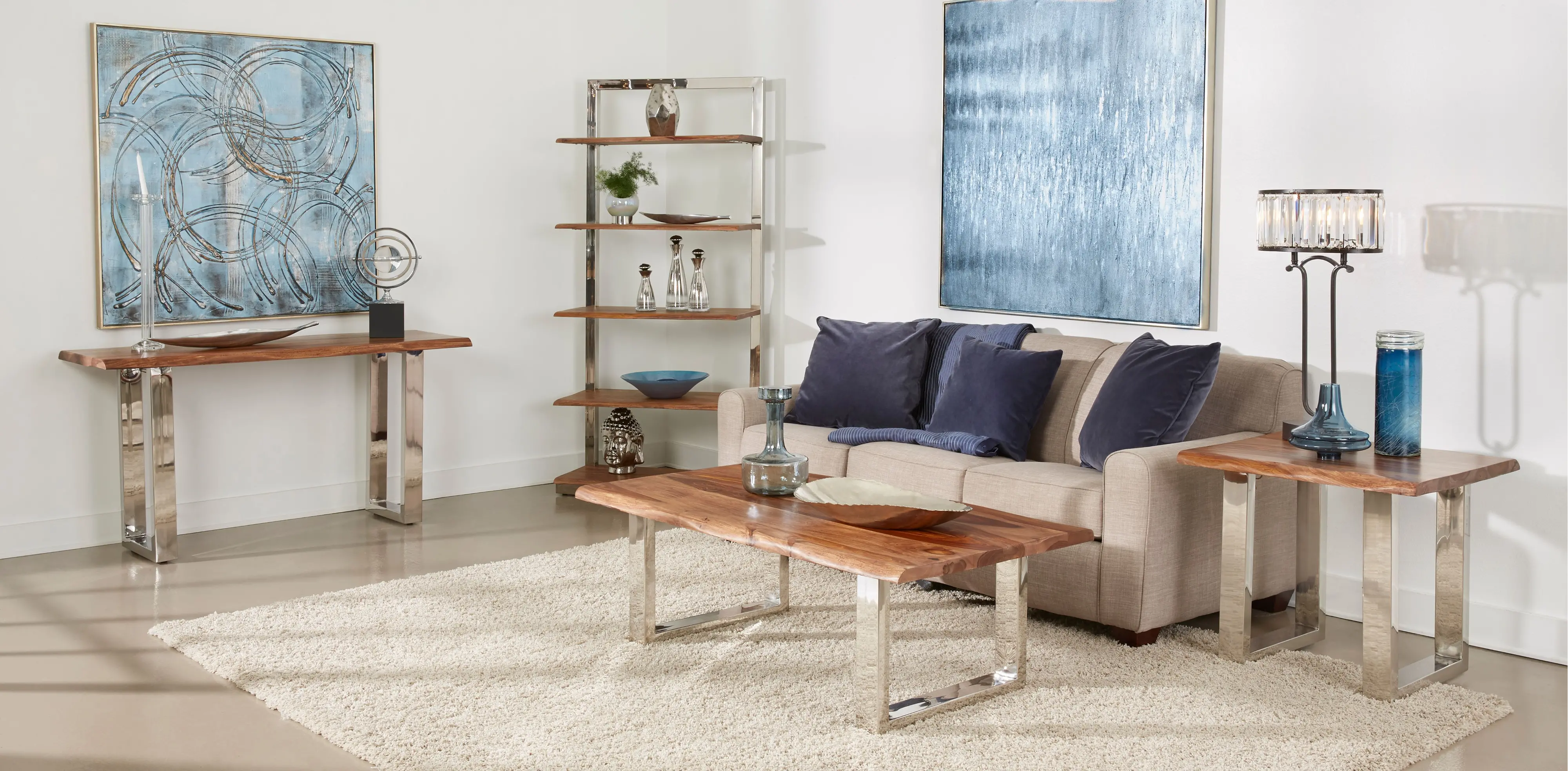 Dunstan Live Edge Sofa Table with Chrome Legs