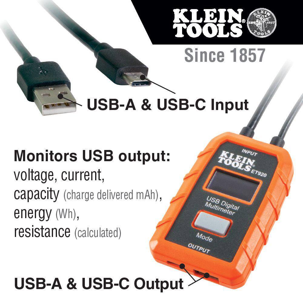 Klein Tools USB Digital Meter with USB-A and USB-C ET920