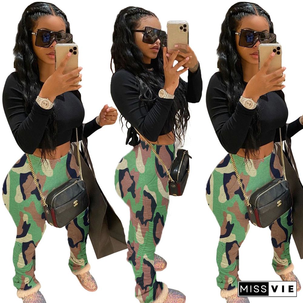 Sexy Camouflage Print Buttocks Pleated Elastic Cotton Pants