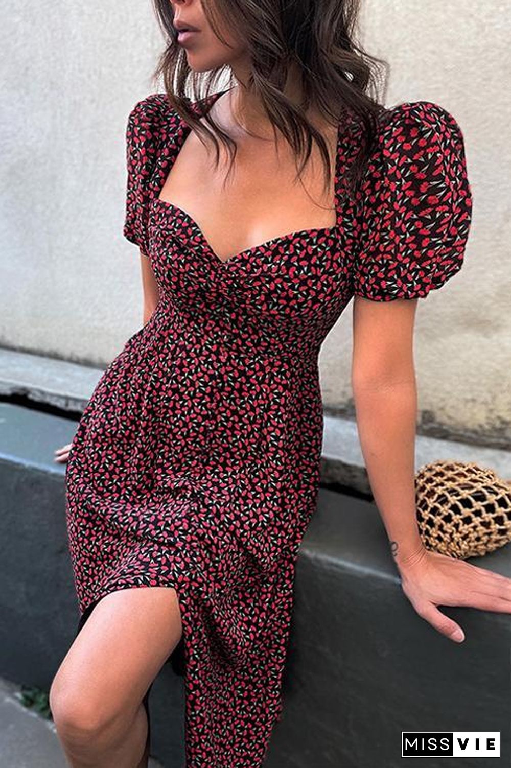 Floral Print Puff Sleeve Dress