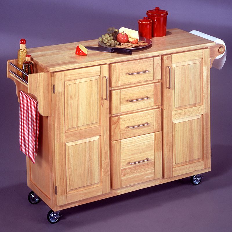 Natural Wood Kitchen Cart with Breakfast Bar