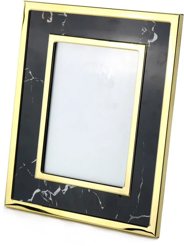 Black Marble-Look Photo Frame with Gold Detailing