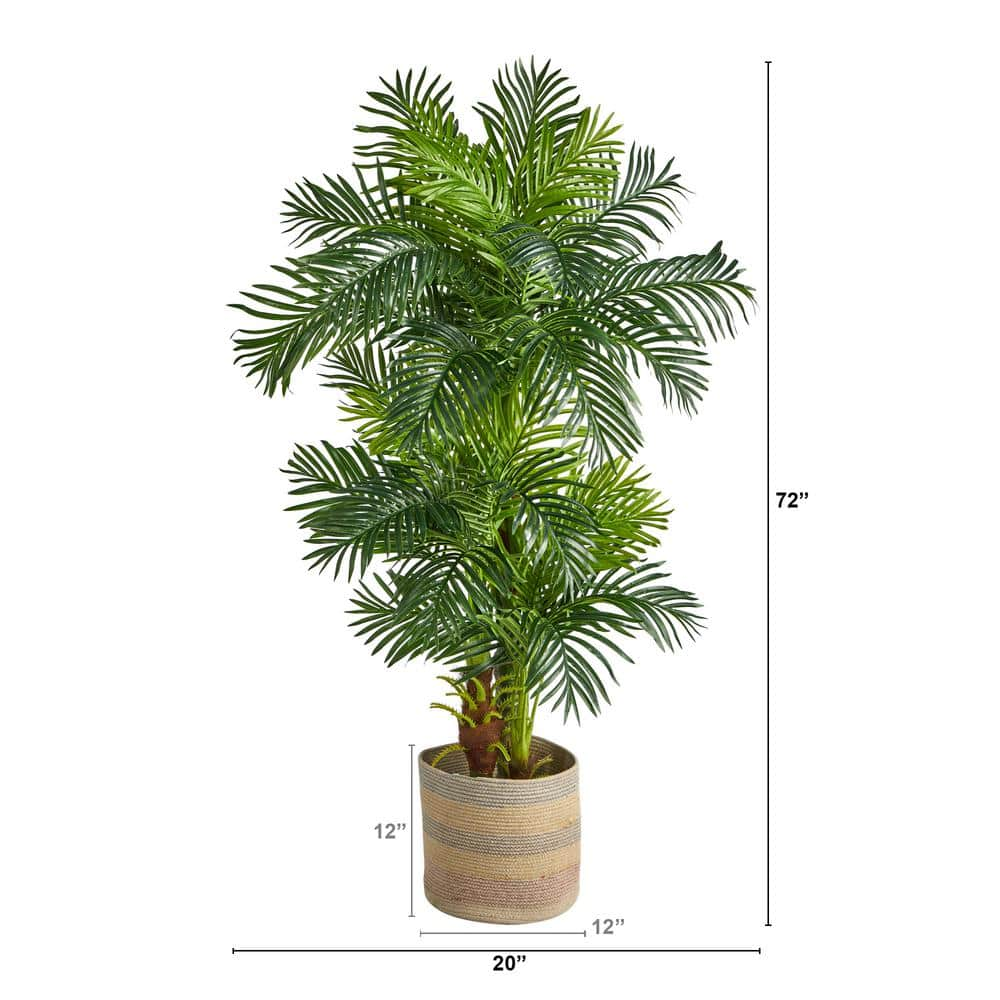 Nearly Natural 6 ft. Green Hawaii Artificial Palm Tree in Handmade Natural Cotton Multicolored Woven Planter T2986