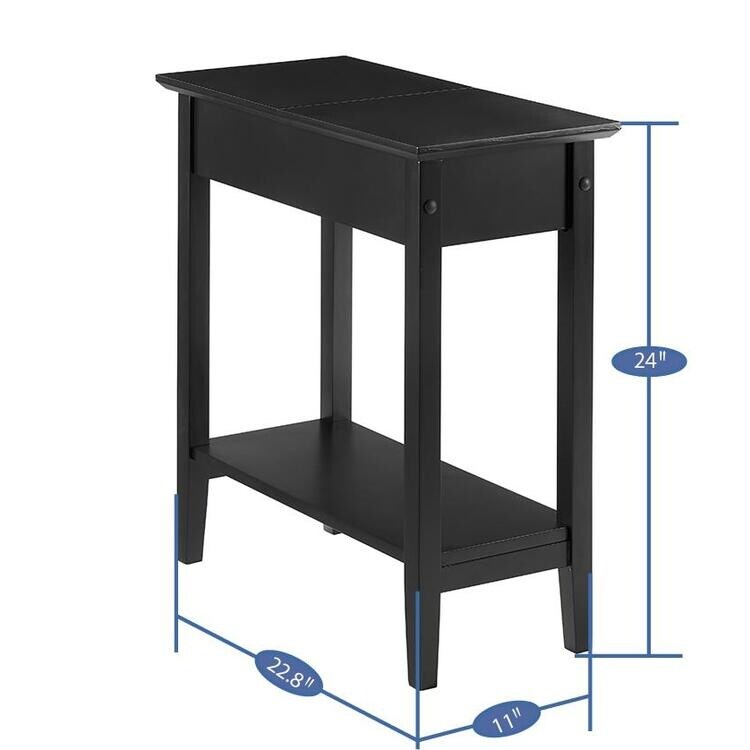 Roxy Narrow Wooden Flip Top End Table with Storage  Nesting Side Table with Storage Shelf for Small Spaces