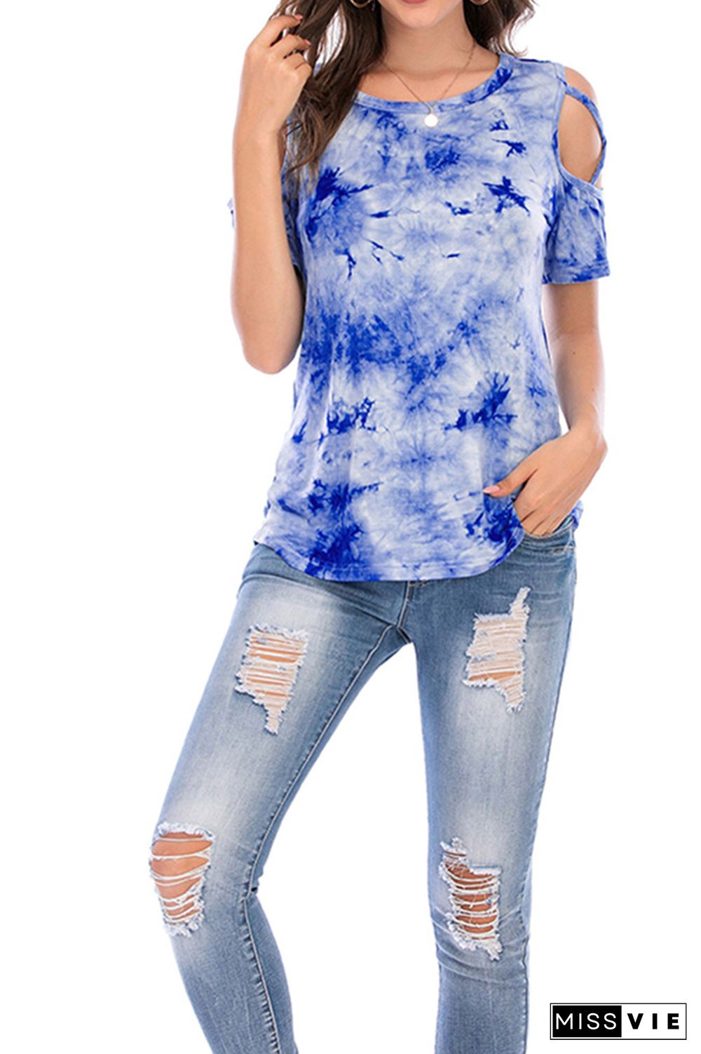 Criss-Cross Short Sleeve Crew Neck Tie Dye T-Shirt Wholesale