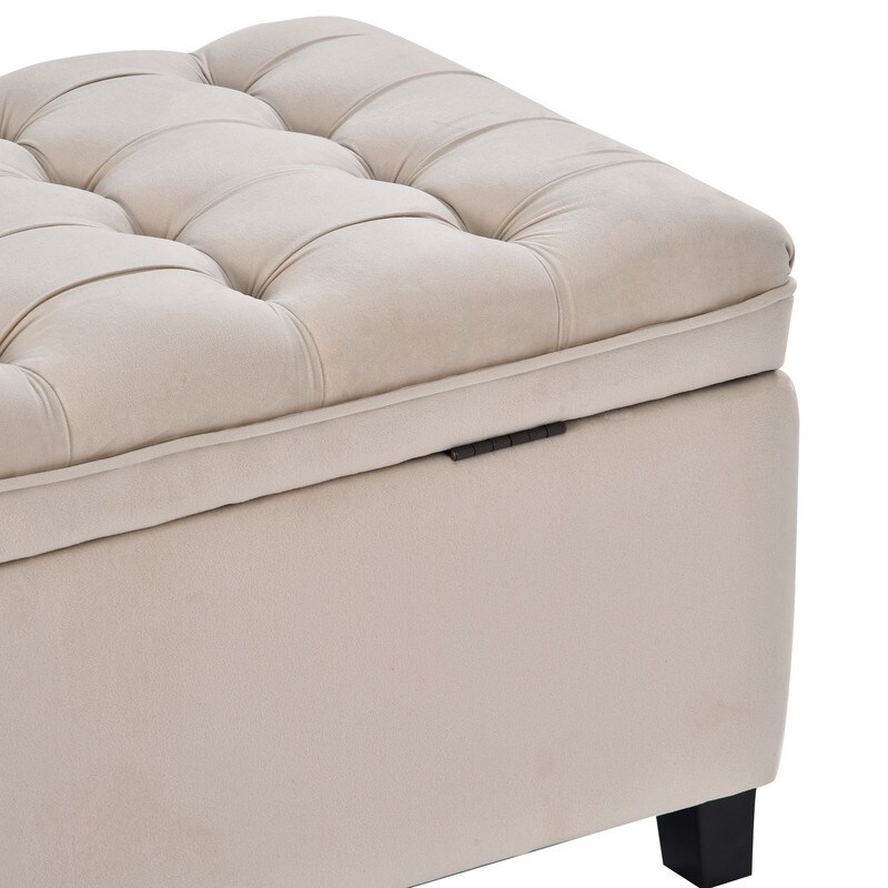 Storage stool  for bedroom  end of bed  button tufted linen fabric Ottoman sofa  bench