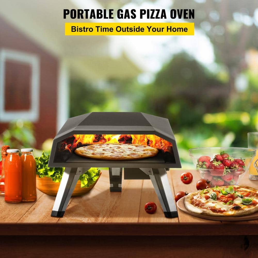 VEVOR Propane Pizza Oven 12 in. Stainless Steel Portable Outdoor Pizza Oven 1472°F Maximum Temperature Pizza Stone in Black PSLHWBXRQSY1252Q5V0