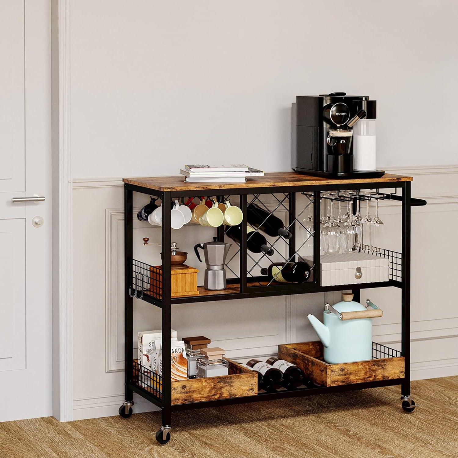 Kitchen Storage Cart on Wheels, Home Bar Cart, Suitable for Kitchen, Bar