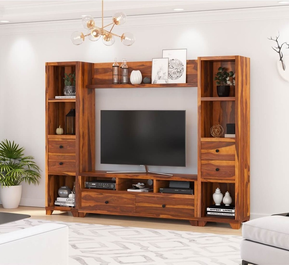 Traver Rosewood Wall Unit TV Console Entertainment Center   Rustic   Entertainment Centers And Tv Stands   by Sierra Living Concepts Inc  Houzz