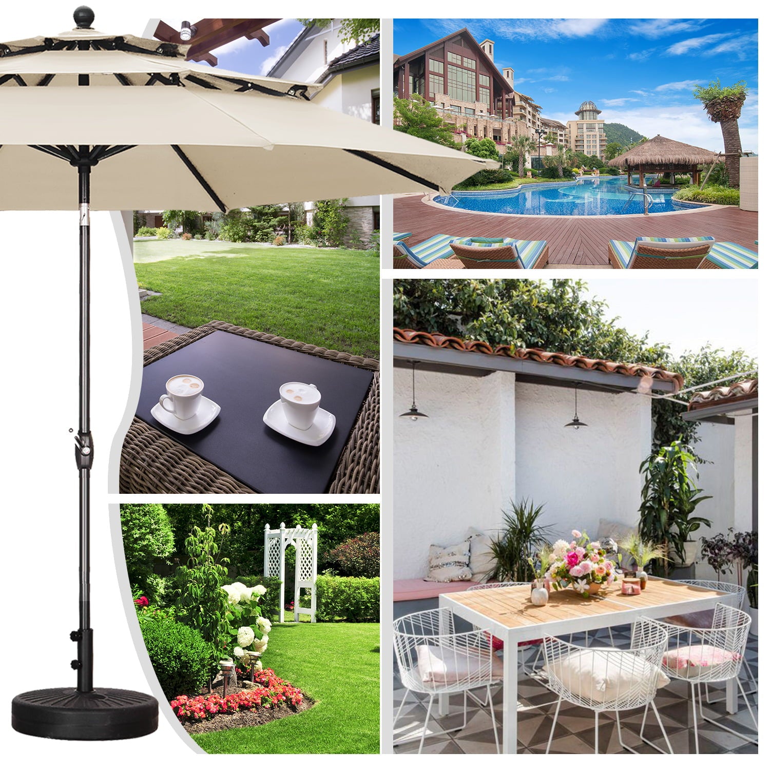 Autlaycil Patio Umbrella 10FT Outdoor Market Umbrella 3 Tiers Adjustable Crank and Tilt Khaki