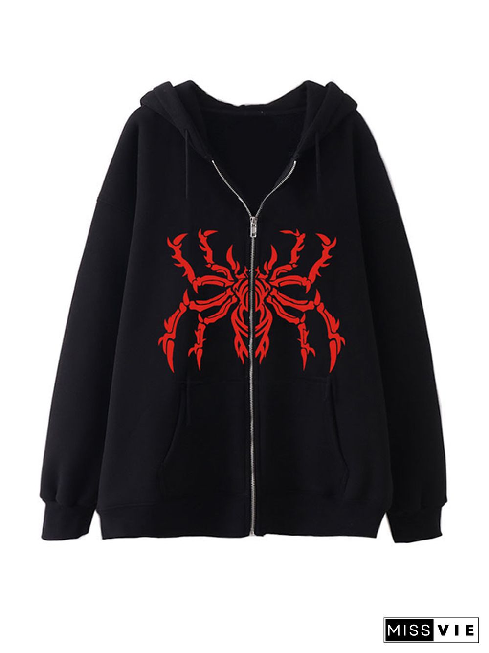 Contrast Color Spider Print Oversized Hoodie