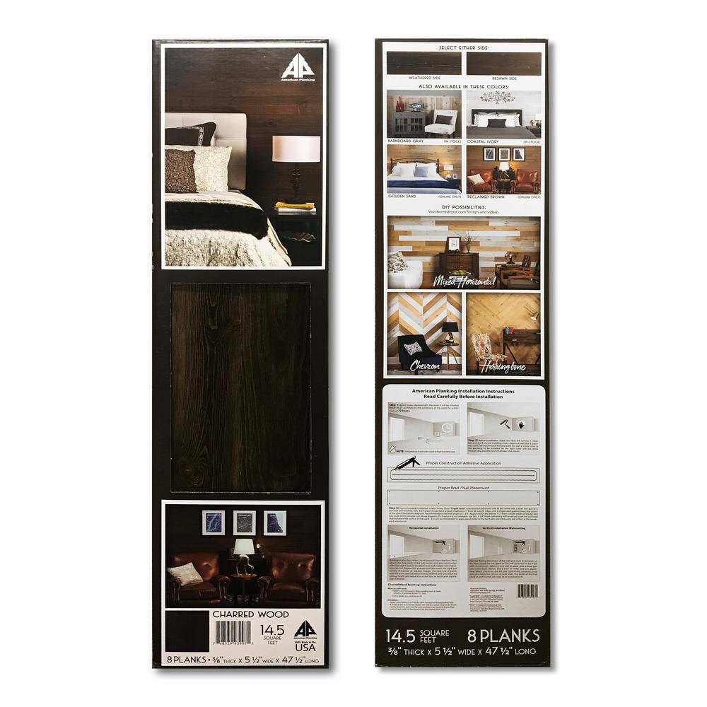 American Pacific 38 in. x 5-12 in. x 4 ft. Charred Wood Planking (8-Piece per Box) 8203803