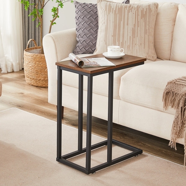 Modern Snack Table C-shaped Side End Table Set of 2，Brown/Black/Grey Sofa Table