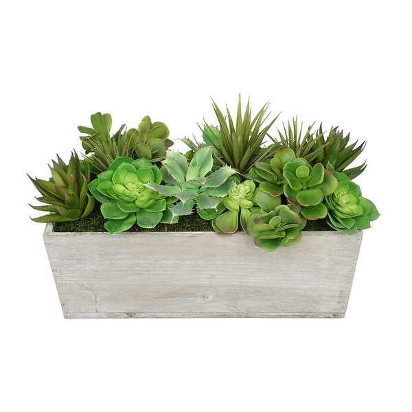 Faux Succulent Garden in Wood Washed Ledge Planter