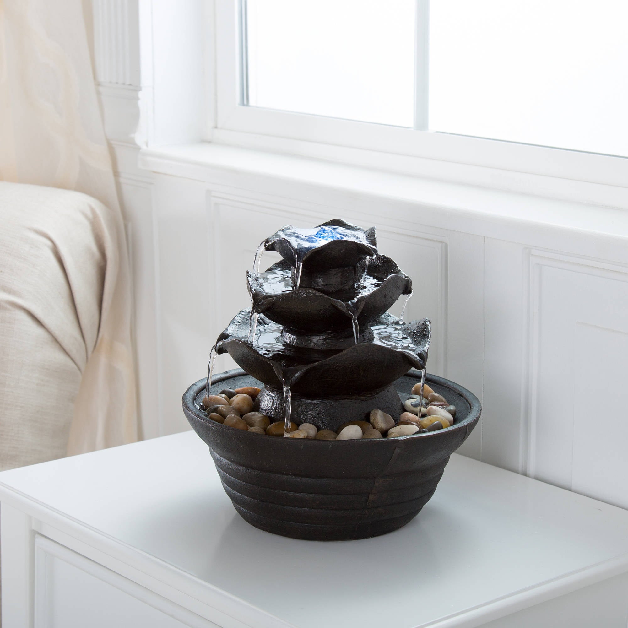 Pure Garden Indoor Three Tier Soothing Tabletop Fountain With LED Lights