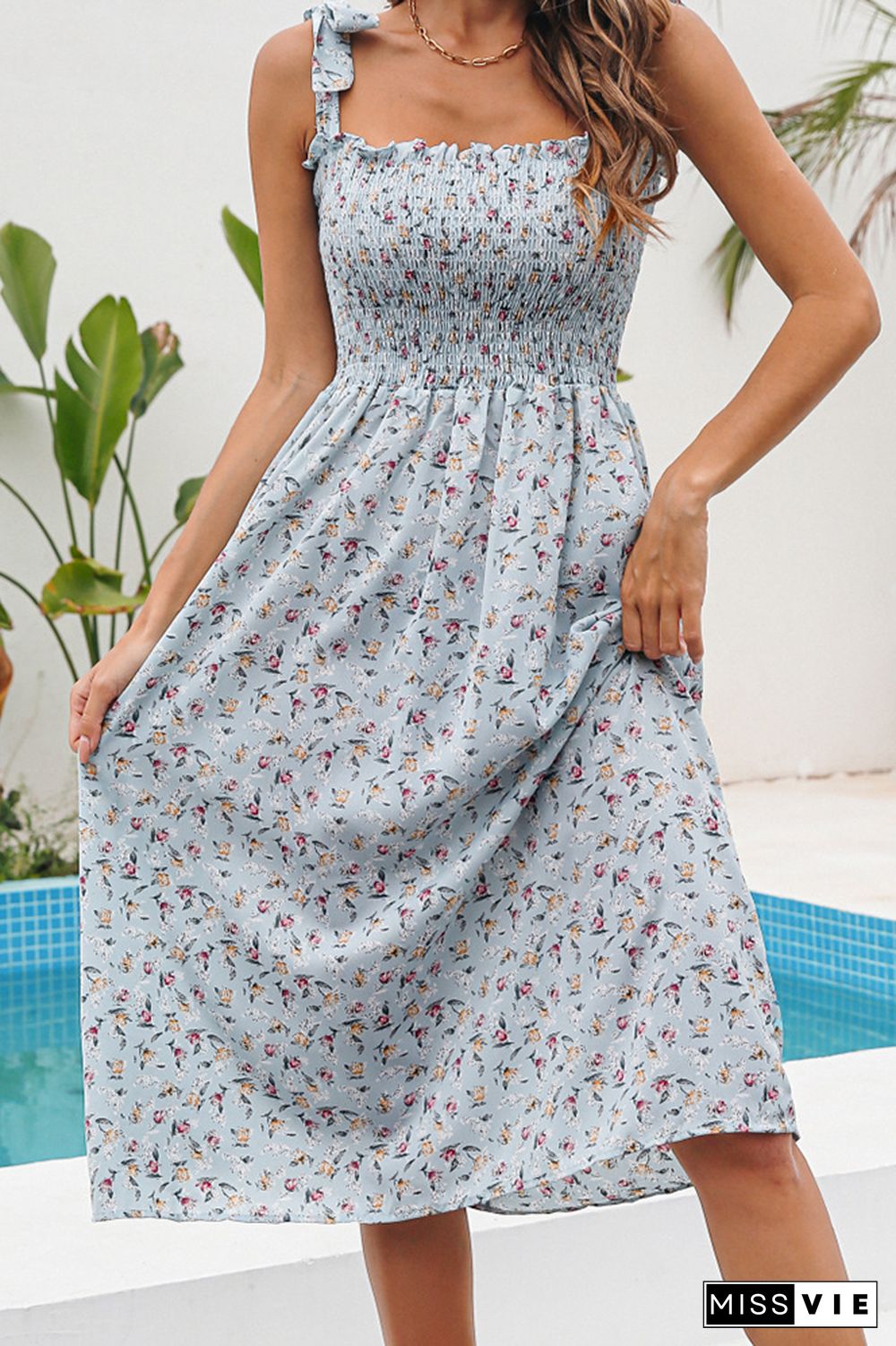 Ruches Floral Midi Dress Wholesale