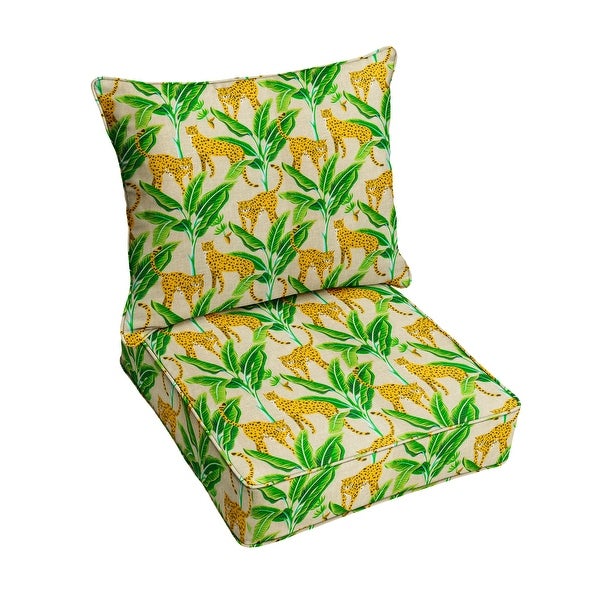 Yellow Cheetah Corded Deep Seating Pillow and Cushion Set， 25 in x 25 in