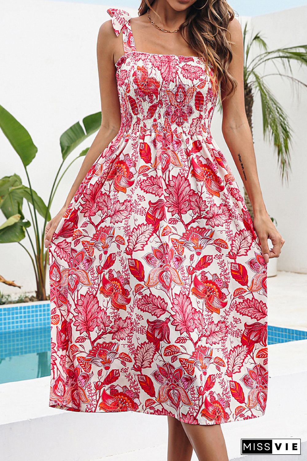 Ruches Floral Midi Dress Wholesale