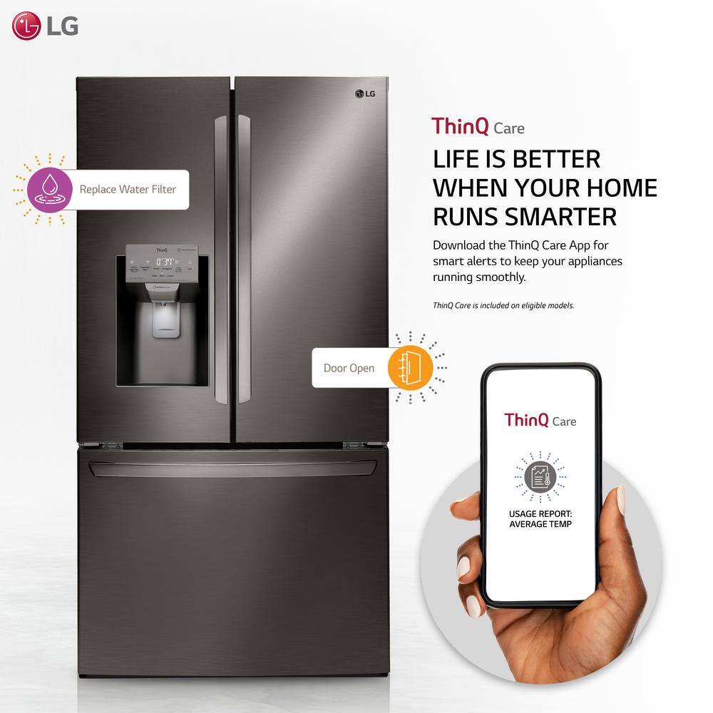 LG 26 cu. ft. French Door Smart Refrigerator with Ice and Water Dispenser in PrintProof Black Stainless Steel LFXS26973D