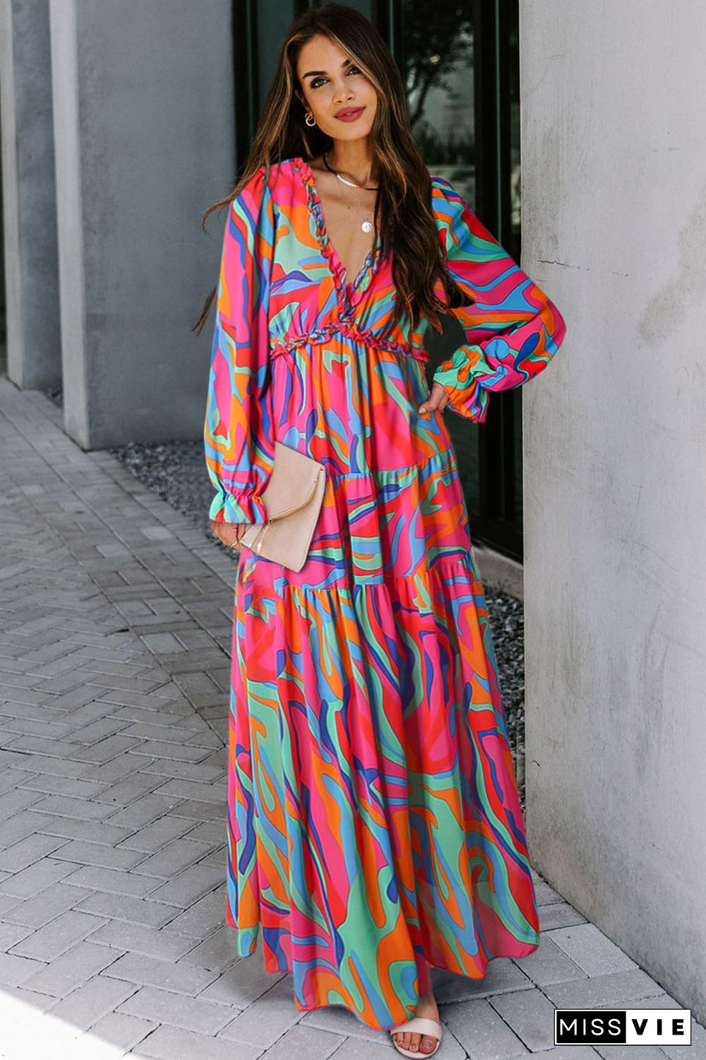 Multicolor Wild Lotus Ruffle Tiered Maxi Dress