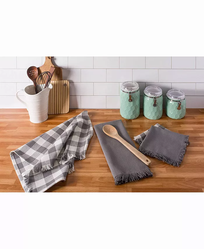 Design Imports Asset Gray Heavyweight Fringed Dishtowel Set of 4