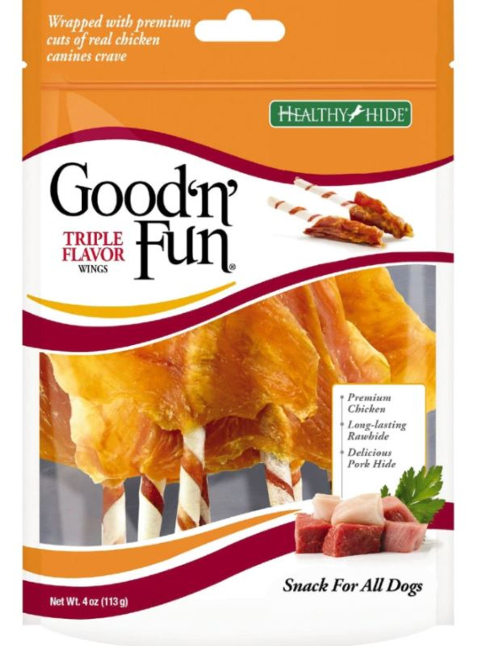 Good 'N' Fun Triple Flavor Wings Dog Treats， 4oz. Bag