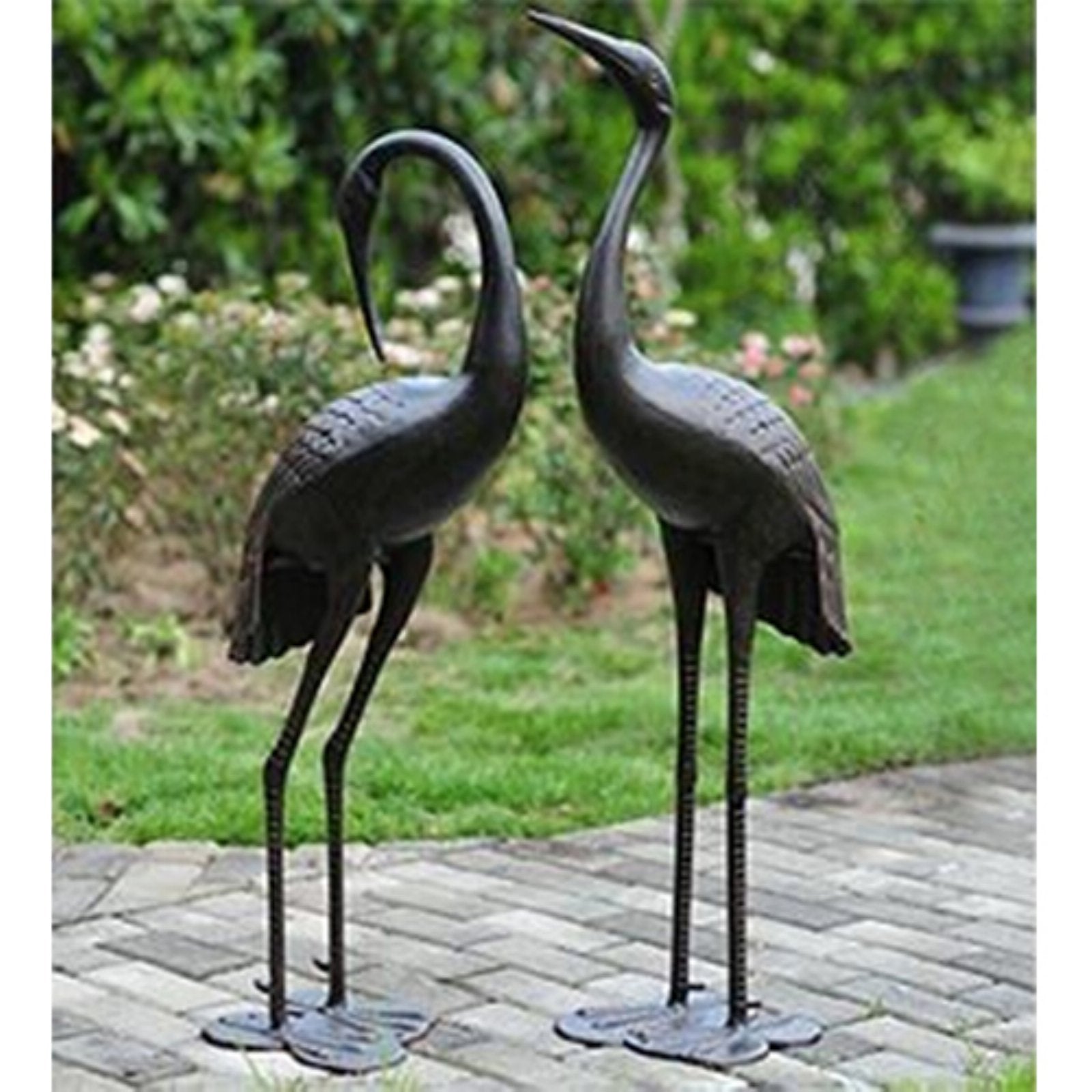 HGC Antique Bronze Garden Crane Statue - Set of 2