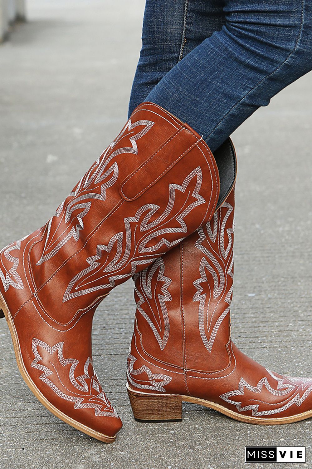 Graphic Chunky Western Boots Women Wholesale