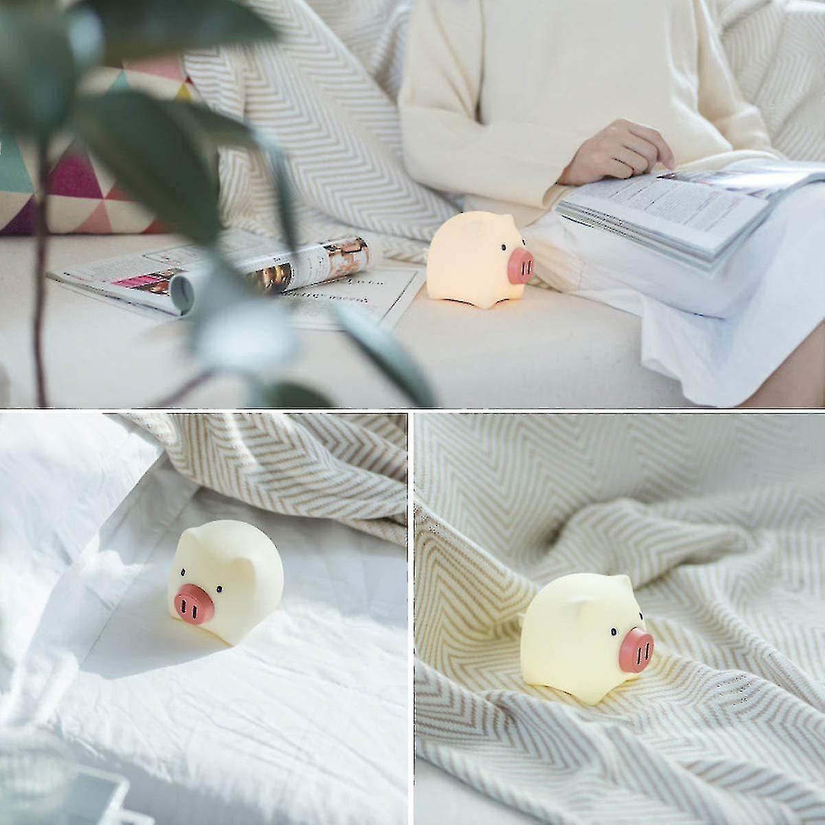 Pig Shape Led Night Light Durable Rechargeable Silicone Night Lamp For Home Bedroom Decoration，(whit