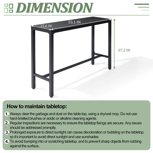 VredHom Outdoor Bar Table Rectangular Pub Table