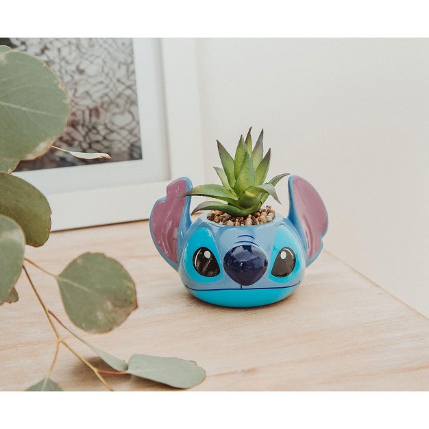 Silver Buffalo Disney Lilo and Stitch 3-inch Ceramic Mini Planter With Artificial Succulent