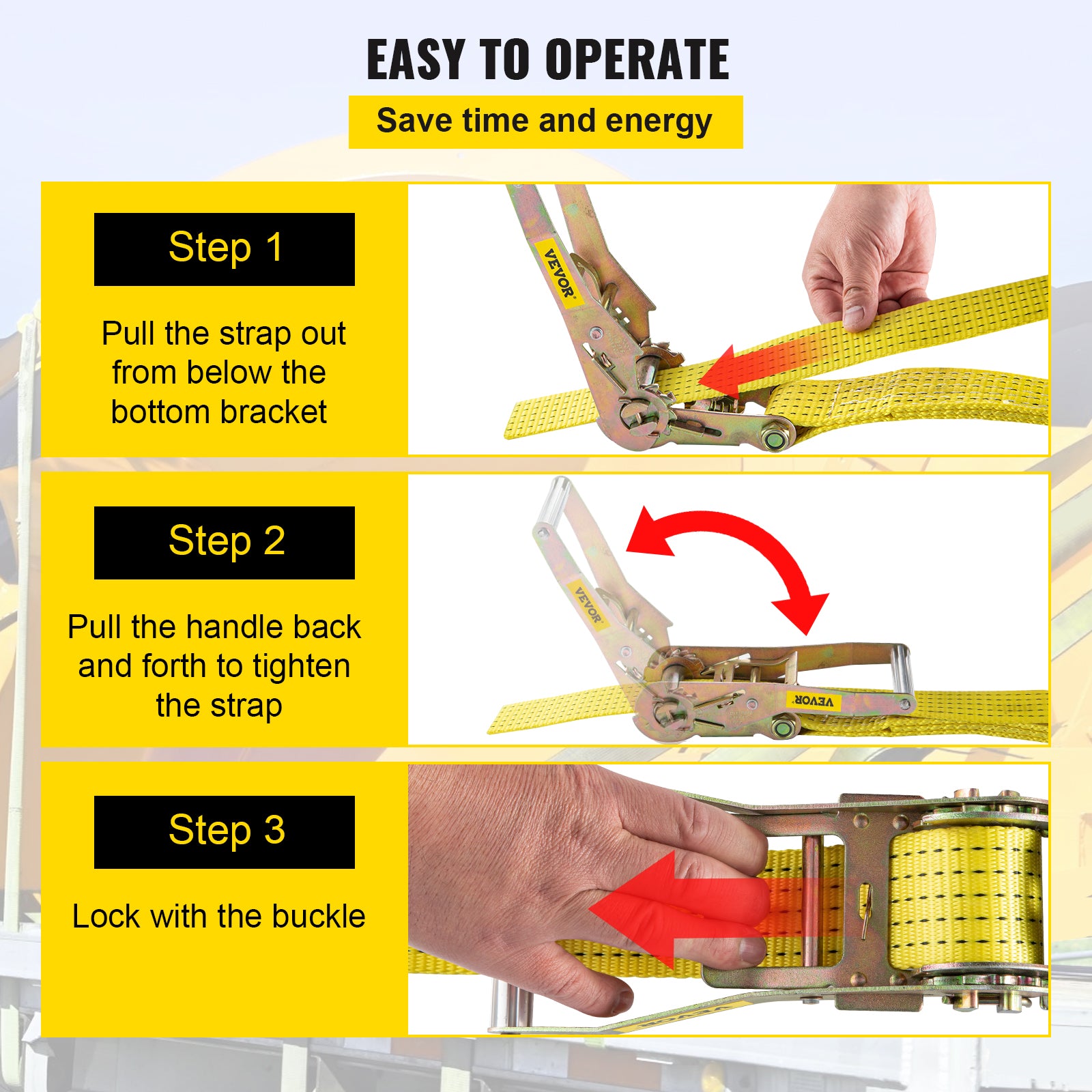 VEVOR Ratchet Tie Down Strap, 10.7ft x 2in Polyester Ratchet Strap 4000 lbs Working Load, 4 PCs Heavy Duty Car Straps w/ Double Hooks, Tie Down Strap with Chain Anchors, Security Fastening, Yellow