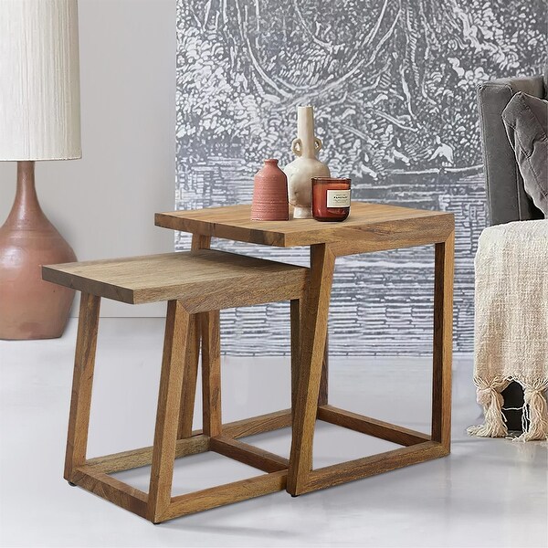 Brown Rectangular 2 Piece Mango Wood Nesting Side Table Set