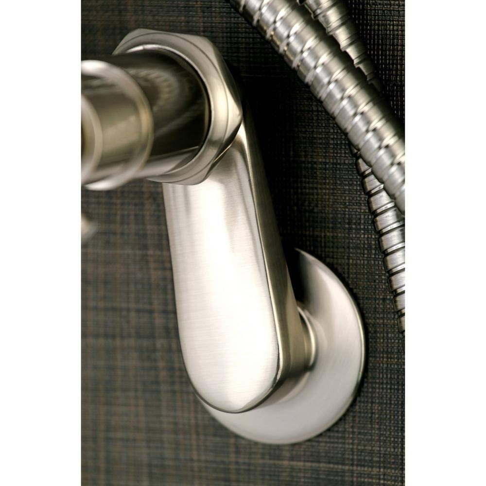 Kingston Brass Modern Adjustable 3-Handle Wall-Mount Claw Foot Tub Faucet with Handshower in Brushed Nickel HAE8158DL